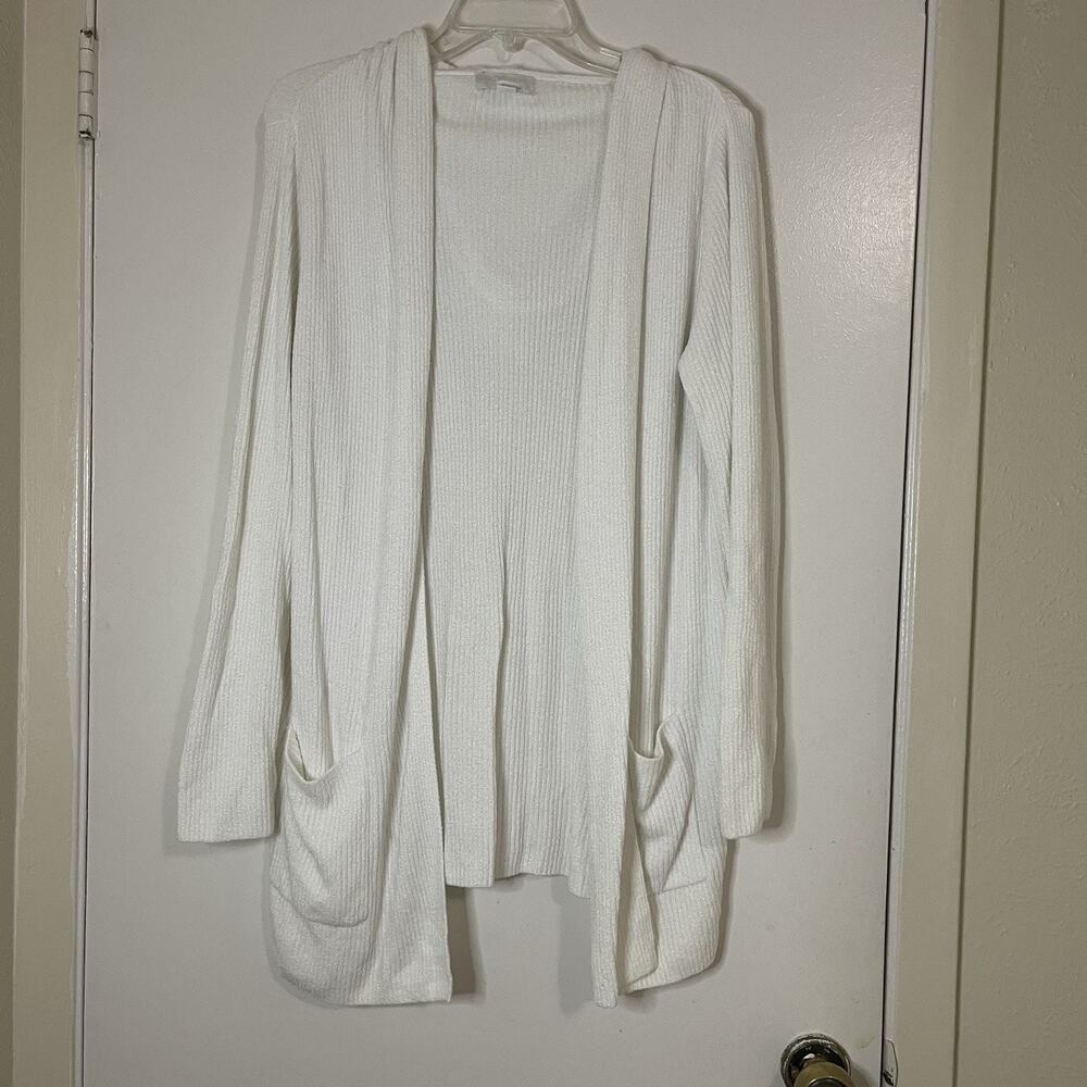 BAREFOOT DREAMS cozy chic ultra lite ribbed open front soft white cardigan large